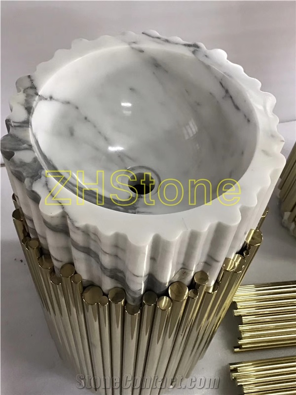 Bianco Calacatta Marble Basin& Metal Surrounded