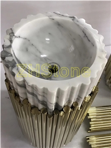Bianco Calacatta Marble Basin& Metal Surrounded