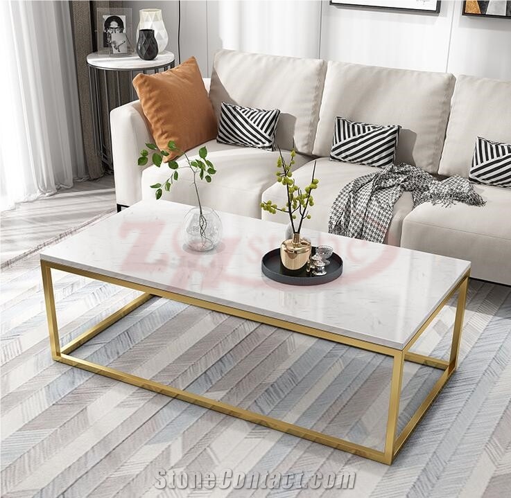 Bianco Carrara Marble Tabletop&Gold Metal Leg