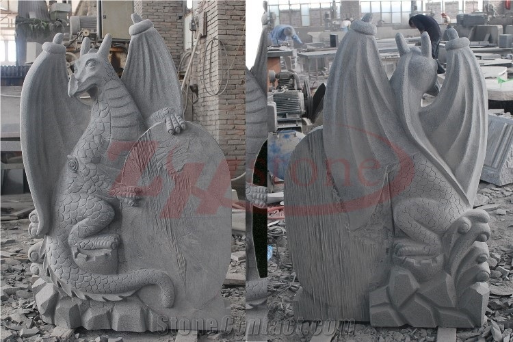 Black Granite Dinosaur Design Pet Tombstone