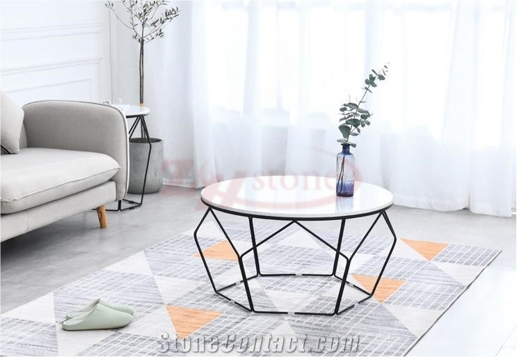 Calacatta Carrara Marble Tea Table& Metal Leg
