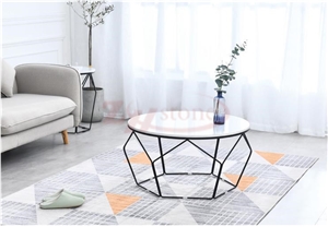 Calacatta Carrara Marble Tea Table& Metal Leg