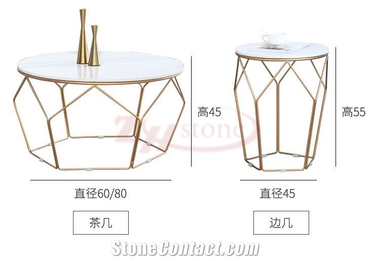 Calacatta Carrara Marble Tea Table& Metal Leg