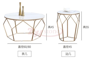 Calacatta Carrara Marble Tea Table& Metal Leg