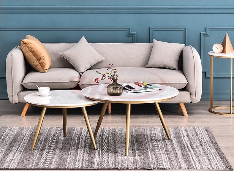 Calacatta Carrara Marble Tea Table& Metal Leg