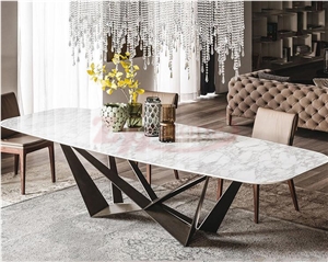 Carrara White Marble Table&Black Metal Leg