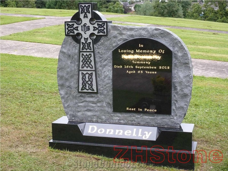 Celtic Cross Natural Black Granite Tombstone