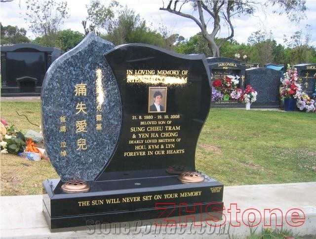 Celtic Cross Natural Black Granite Tombstone
