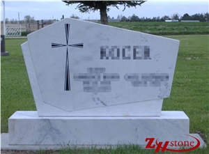 China White Marble Cross Gravestone