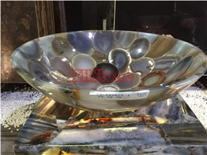 Colorful Semiprecious Grey Gemstone Wash Basin