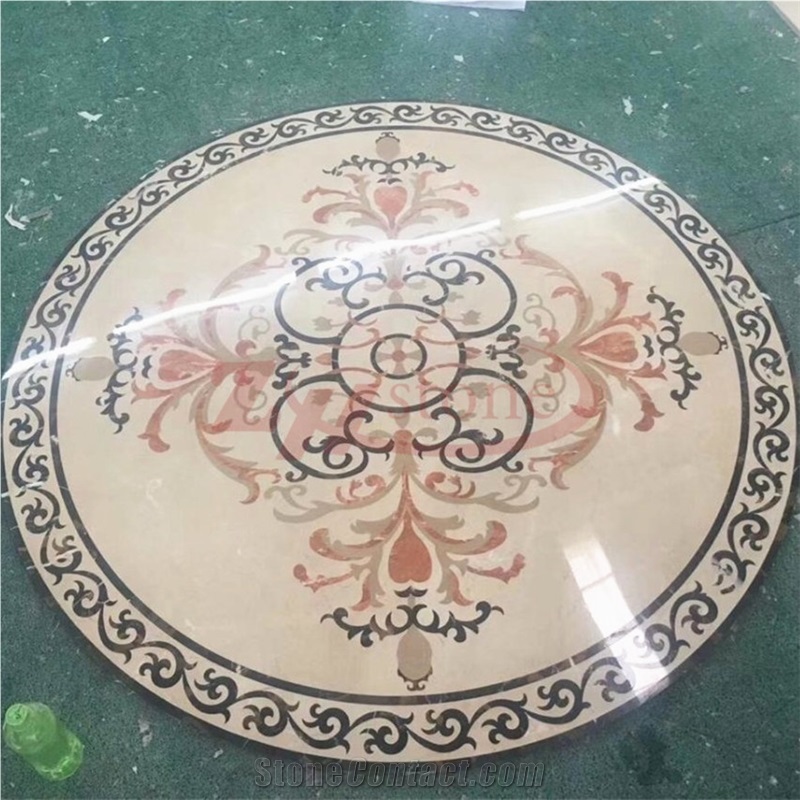 Crema Marfil Waterjet Round Lobby Medallion