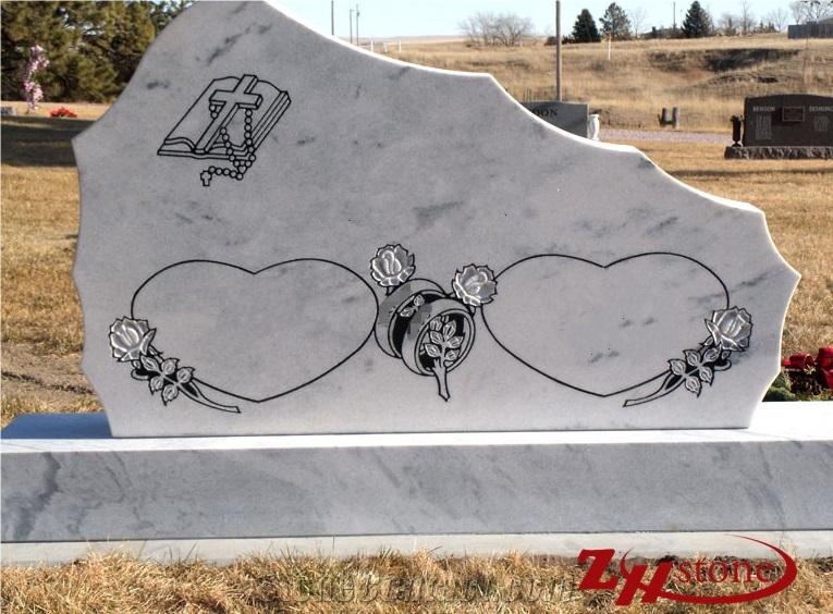 Double Hearts Hunan White Marble Gravestone