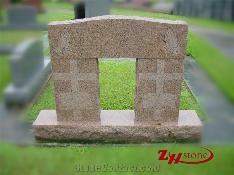 French Curve Flower Engraving Upright Headstone