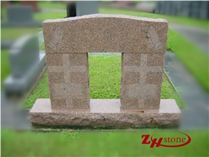 French Curve Flower Engraving Upright Headstone