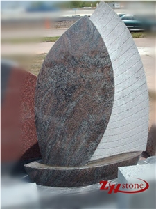 French Curve Flower Engraving Upright Headstone