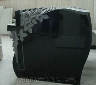 Platinum Black Granite Cross&Rose Gravestone