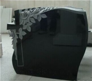 Platinum Black Granite Cross&Rose Gravestone