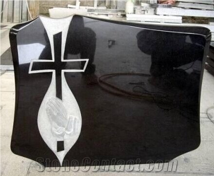 Platinum Black Granite Cross&Rose Gravestone