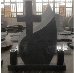 Platinum Black Granite Cross&Rose Gravestone