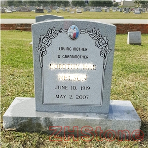 Rose Carving Upstraight Grey Granite Tombstone