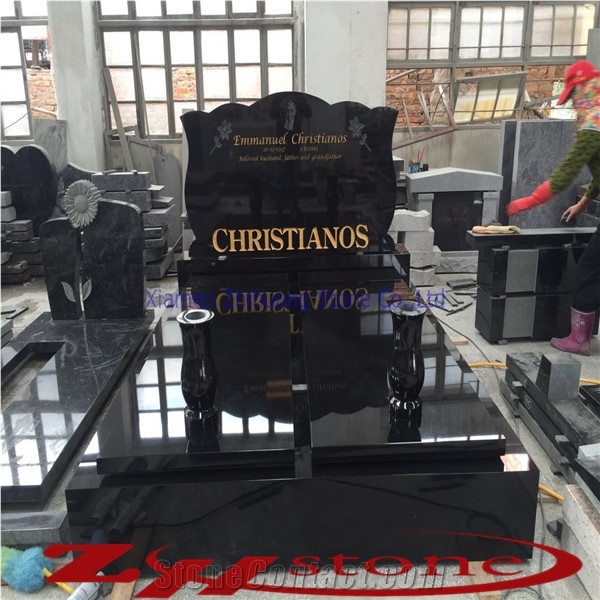 Shanxi Black Granite Double Monuments&Two Vases
