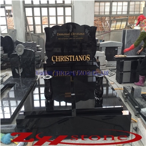 Shanxi Black Granite Double Monuments&Two Vases