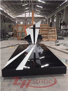 Shanxi Black&White Marble Cross Single Tombstone