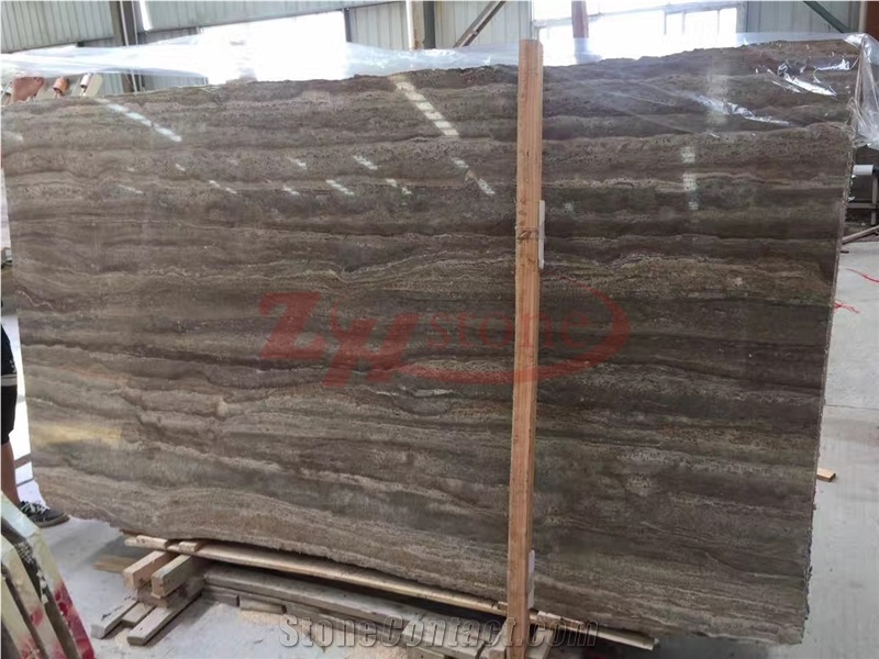 Silver Brown Travertine Slab, Wall Cladding