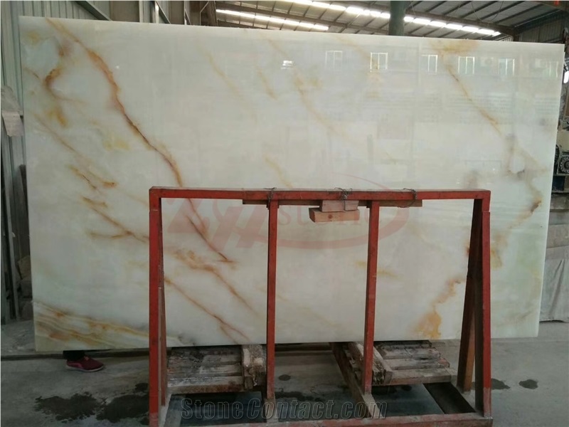 Snow White Onyx &Golden Vein High Quality Slab