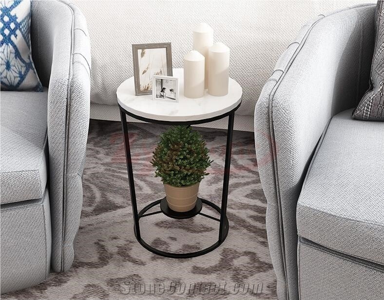 Star White Marble Tabletop with Black Leg