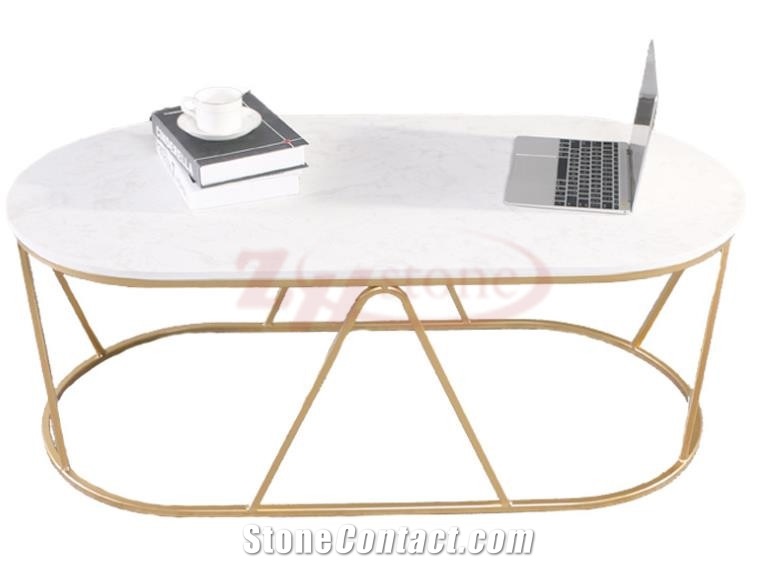 Volakas Imperial Marble Oval Table with Metal Leg
