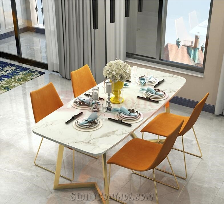 Volakas Imperial Marble Oval Table with Metal Leg