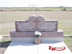 White Lotus Romantic Pink Granite Headstone