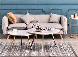 White Marble Round Tea Table with Metal Leg
