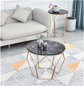White Rhino Marble Square Table Top&Gold Metal Leg