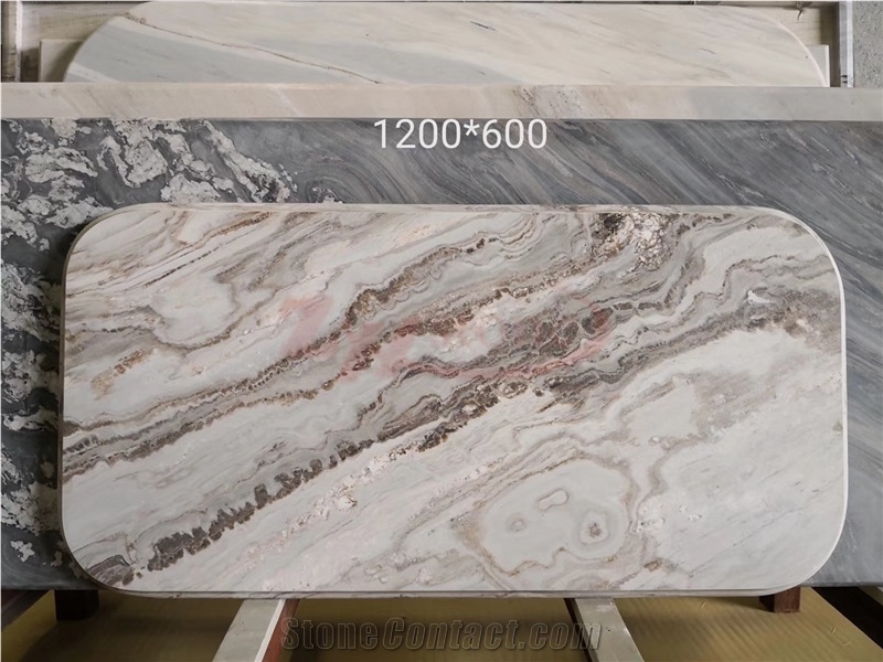 White Sand Marble Rectangle Round Corner Tabletop
