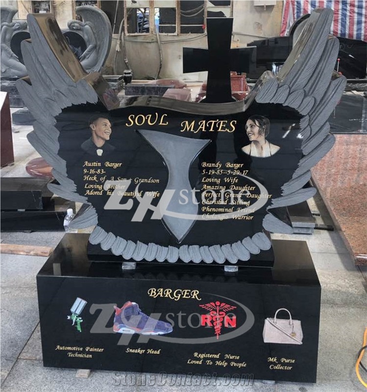 Wing Design Shanxi Black Granite Heart Monument