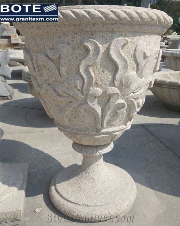 G682 Golden Yellow Flower Pot Granite Carvings