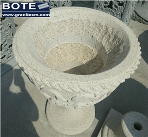 G682 Golden Yellow Flower Pot Granite Carvings