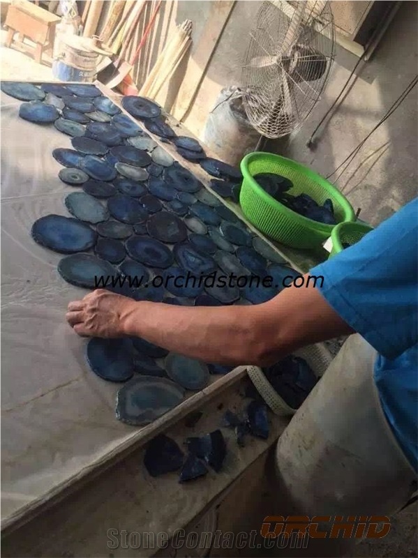 Nature Blue Agate Gemstone Backlit Slabs & Tile
