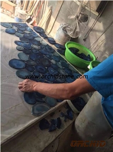 Nature Blue Agate Gemstone Backlit Slabs & Tile