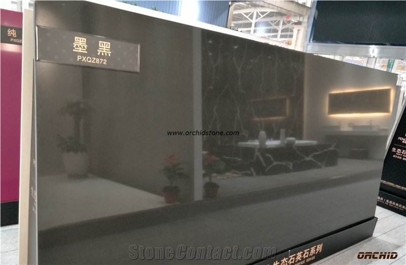 Pure Black Quartz Slabs for Kitchen Tops,Worktops