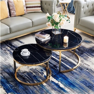 Black and Brown Marble Coffee Table Tea Top Office
