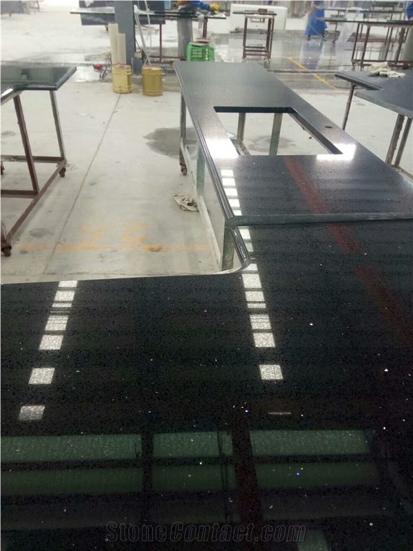 Black Engineered Quartz Stone Kitchen Countertops