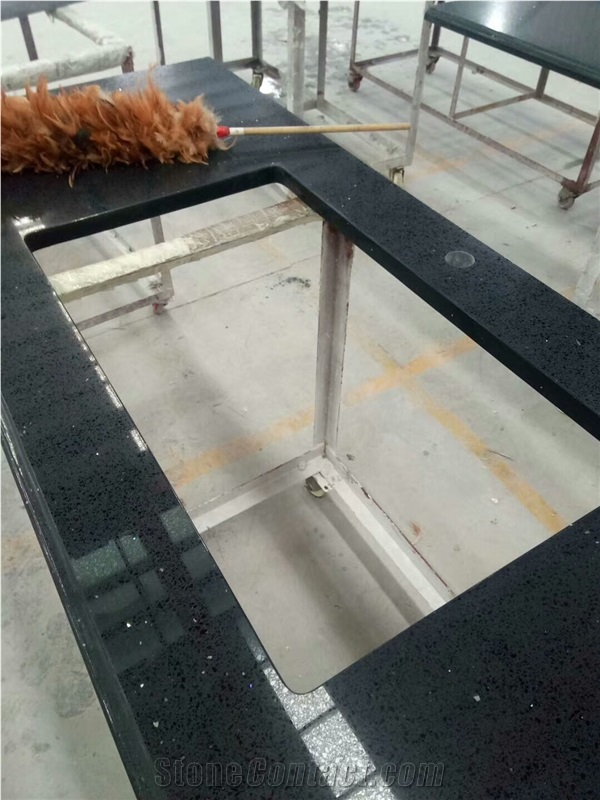 Black Engineered Quartz Stone Kitchen Countertops