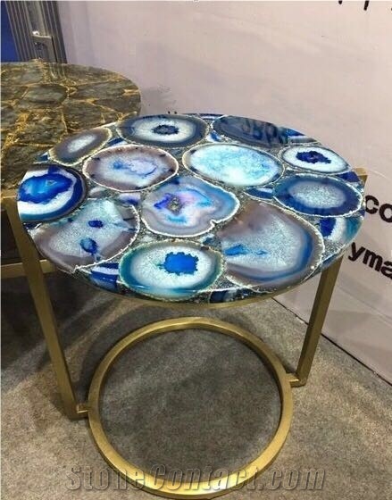 Blue Agate Translucent Stones Desk,Coffee Table