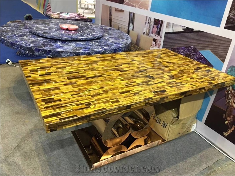 Blue Gemstone Agate Stone Square Tables Top Tiger