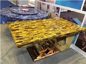 Blue Gemstone Agate Stone Square Tables Top Tiger