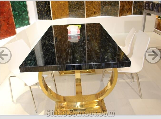 Blue Gemstone Agate Stone Square Tables Top Tiger