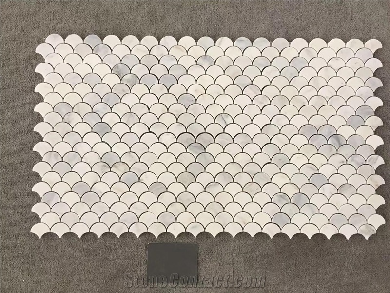 China Carrara White Marble Fish Scale Mosaic Pattern